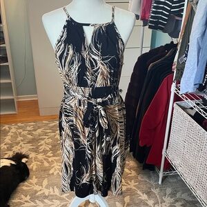 Bisou Bisou Black and Cream Feather Midi Dress